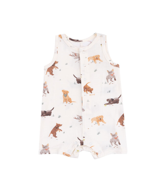 Watercolor Puppies Sleeveless Shortie Romper