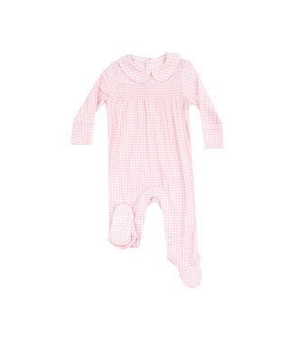 Angel Dear Pink Gingham Smocked Snap Footie