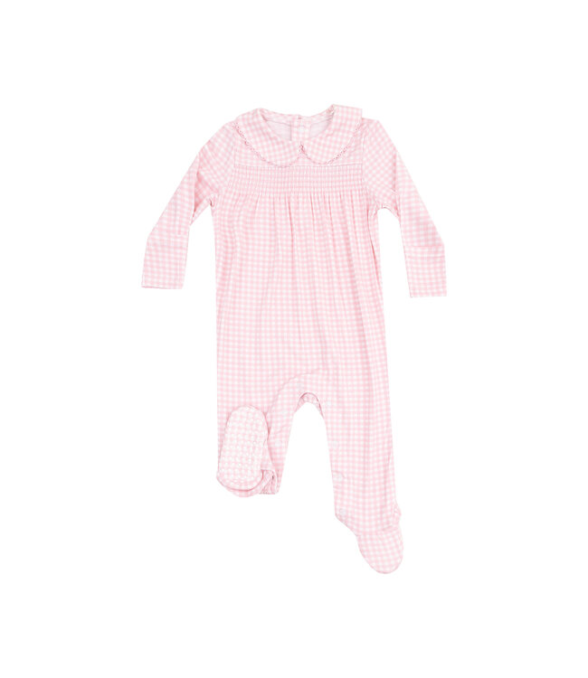 Pink Gingham Smocked Snap Footie