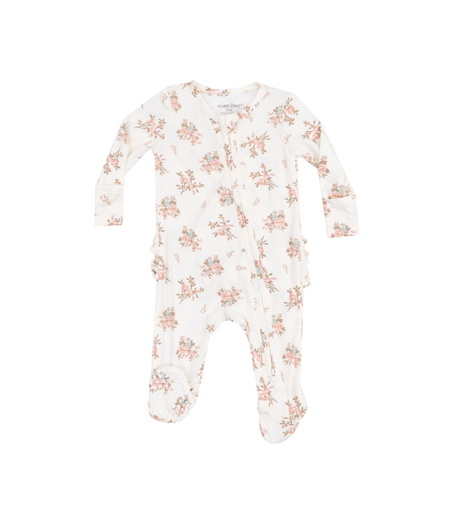 Vintage Rosebuds Ruffle Zipper Footie