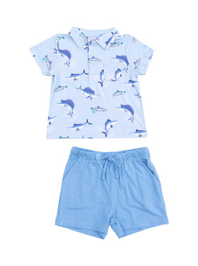 Angel Dear Deep Sea Fishing Blue Polo Shirt/Short Set