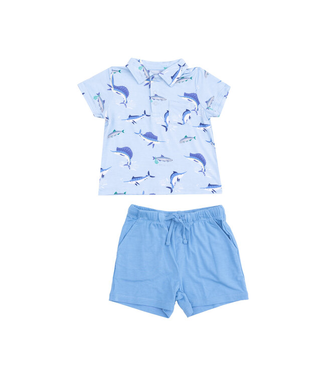 Deep Sea Fishing Blue Polo Shirt/Short Set