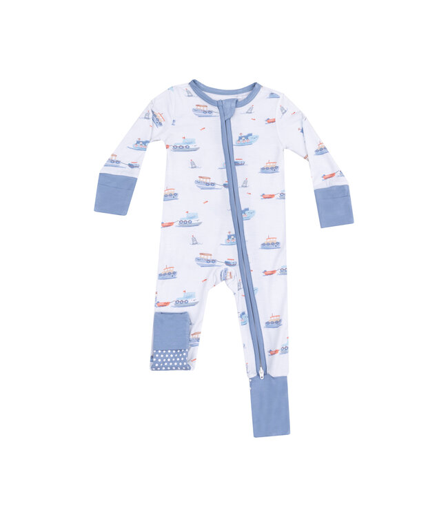 Bubbly Tugboats Zipper Romper