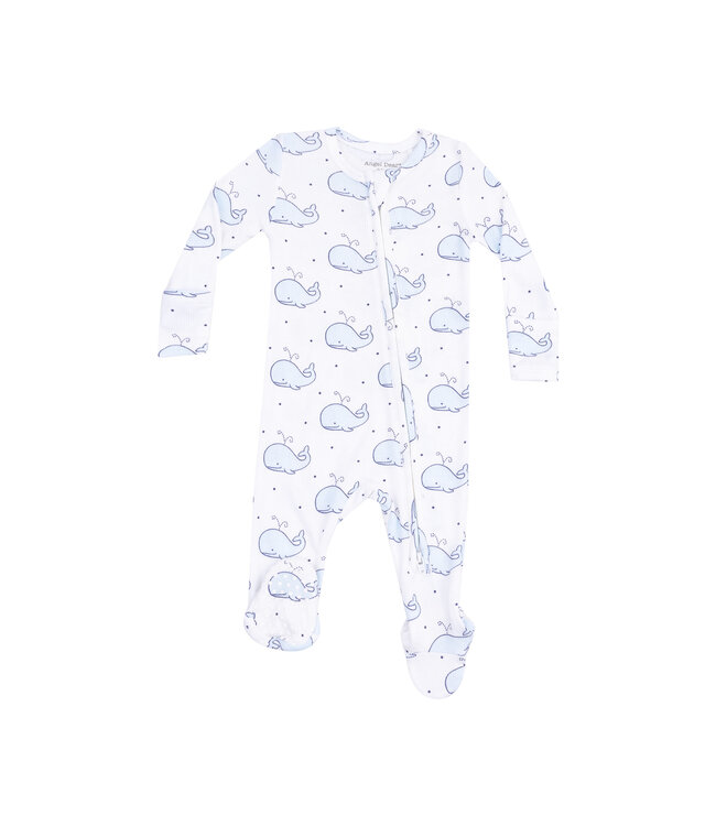 Bubbly Whale Blue Zipper Footie