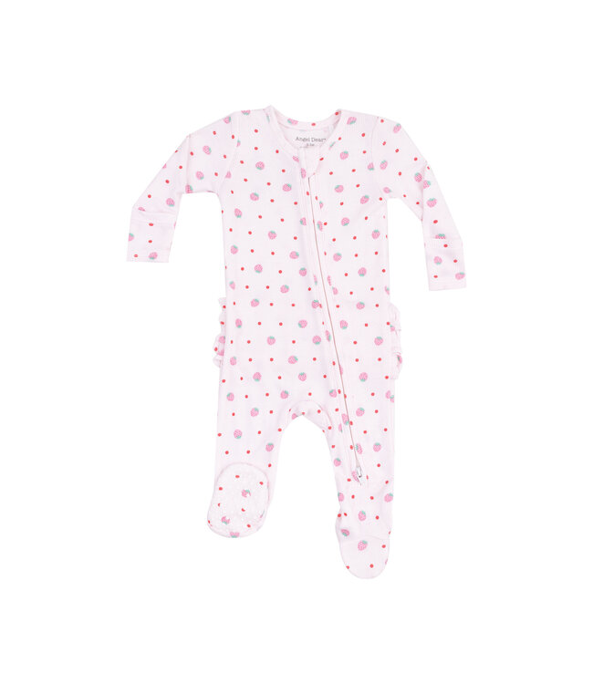 Strawberry Swiss Dot Ruffle Footie