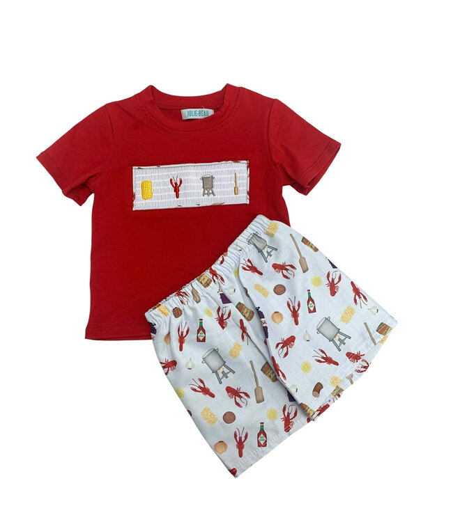 Crawfish Smocked Boy Shirt/Short Set