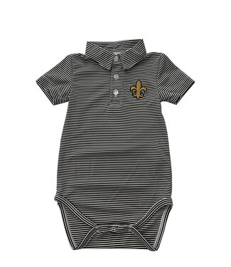 Vive Le Fete Stripe Polo Fleur de Lis Collared Onesie