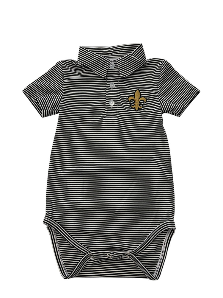 Vive Le Fete Stripe Polo Fleur de Lis Collared Onesie
