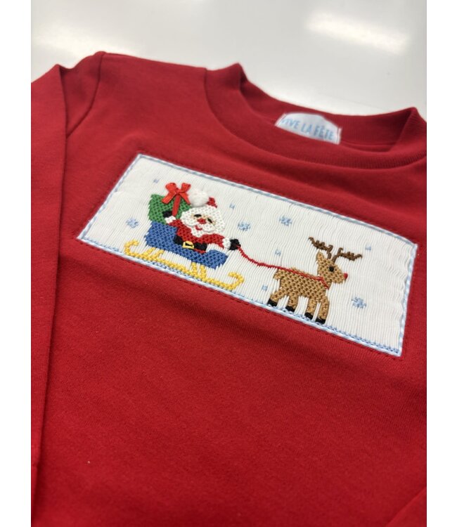 Santa Sleigh Smocked LS Shirt