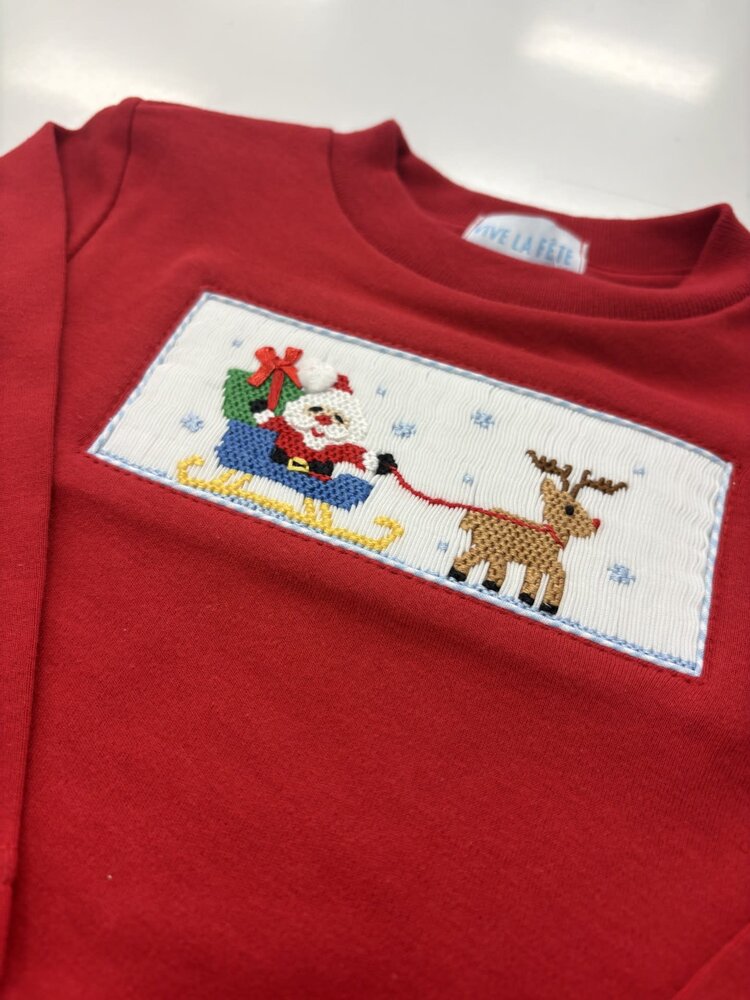 Vive Le Fete Santa Sleigh Smocked LS Shirt