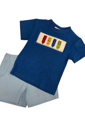 Vive Le Fete Crayons Smocked SS Shirt/Short Set