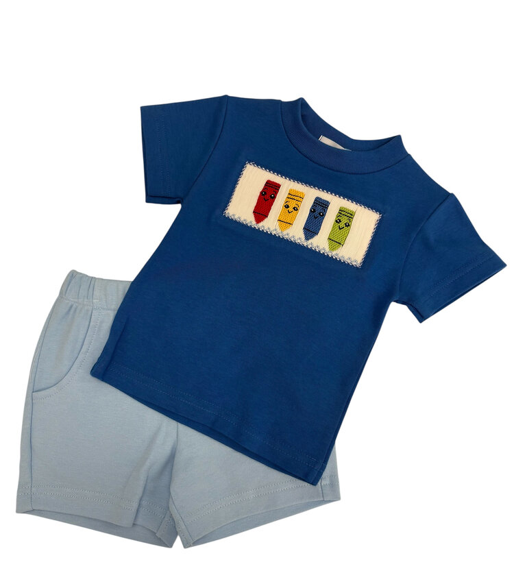 Vive Le Fete Crayons Smocked SS Shirt/Short Set