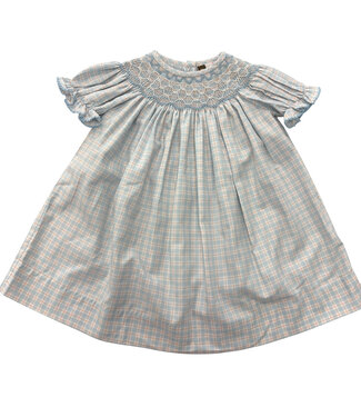 Banana Split Blue Plaid Geo Bishop Dress