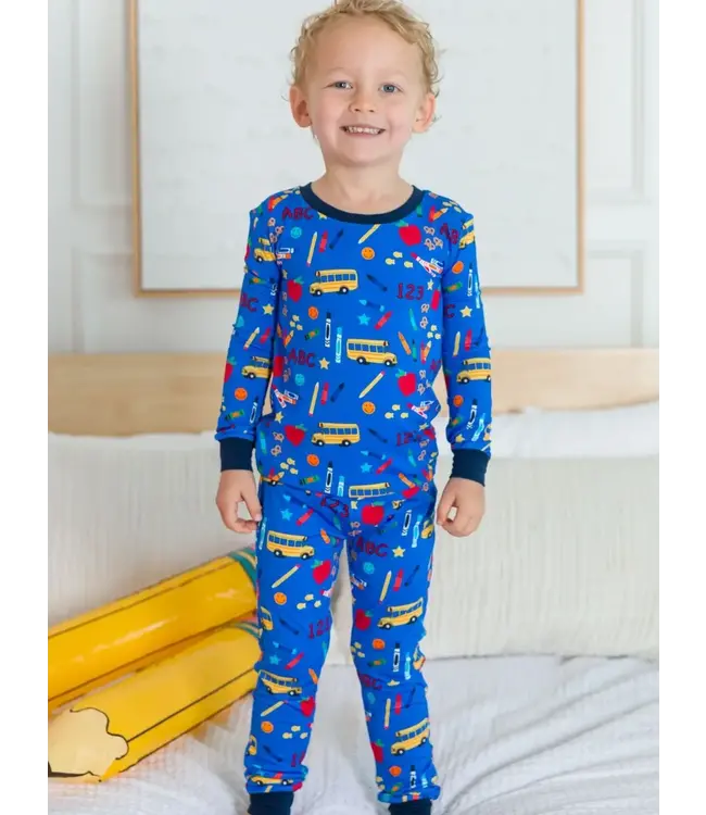 Blue School House Pajama Set