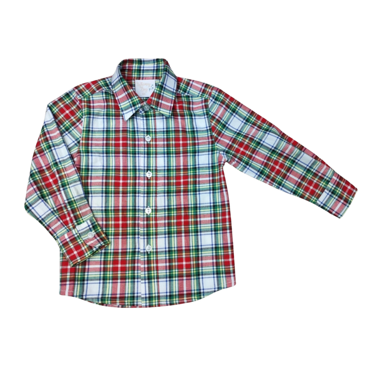 Whimsy Bay Christmas Plaid LS Button Down