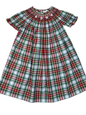 Whimsy Bay Christmas Plaid Smocked Bishop Dress
