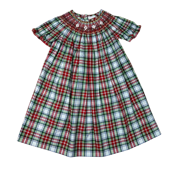 Whimsy Bay Christmas Plaid Smocked Bishop Dress