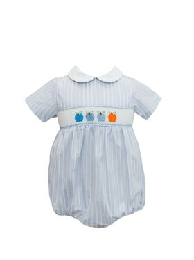 Krewe Blue Stripe Pumpkin Smocked Boy Bubble
