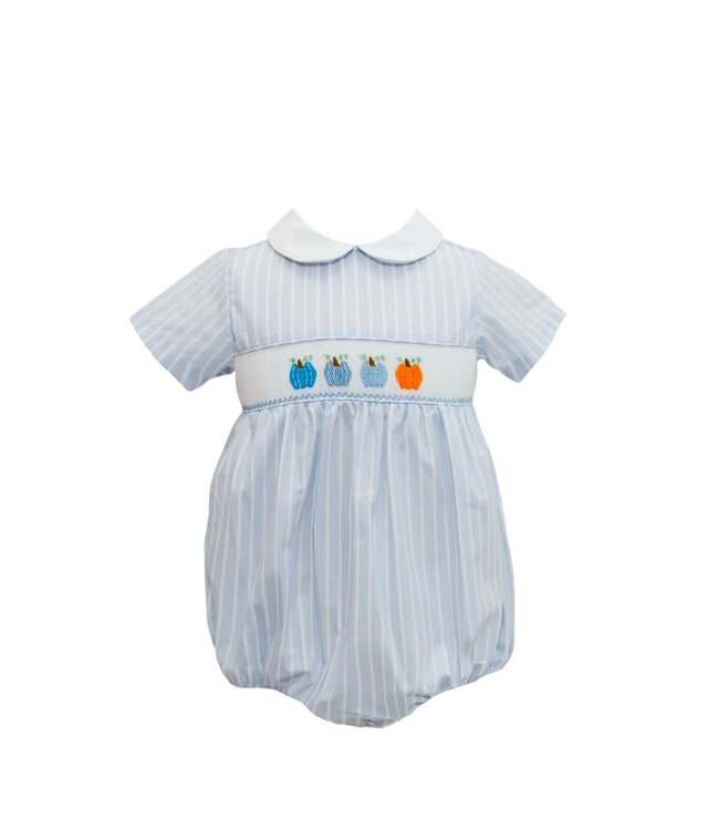 Blue Stripe Pumpkin Smocked Boy Bubble