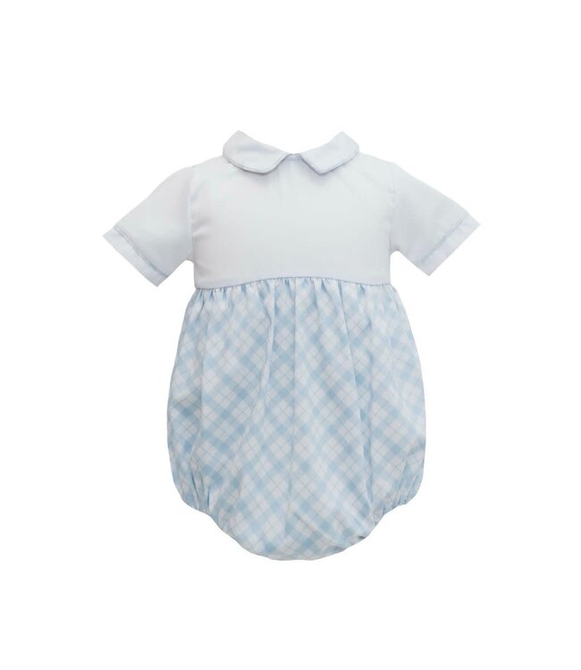 Blue Plaid Boys Collared Bubble