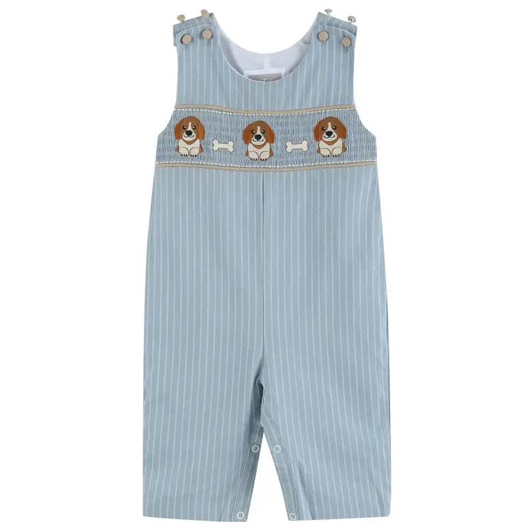 Lil Cactus Light Blue Smocked Puppy Overalls