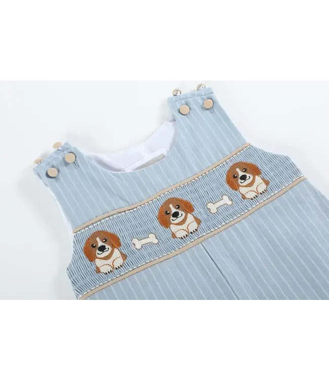 Light Blue Smocked Puppy Overalls