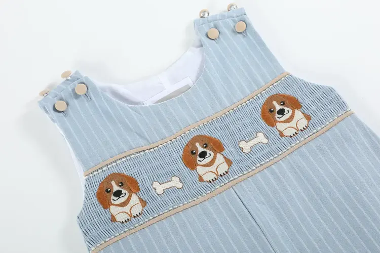 Lil Cactus Light Blue Smocked Puppy Overalls