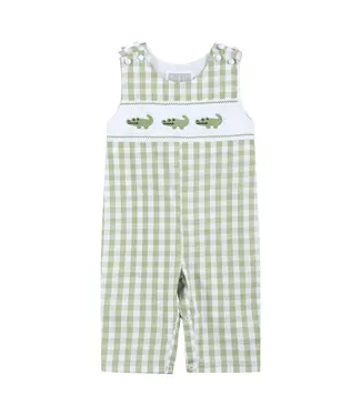 Lil Cactus Light Green Alligator Smocked Overalls