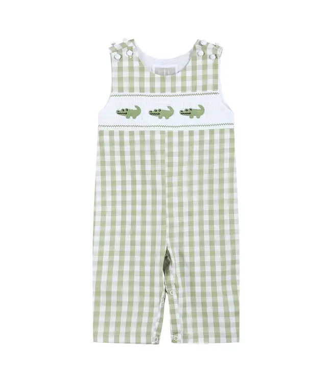 Light Green Alligator Smocked Overalls