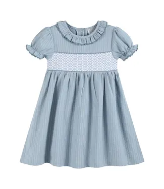 Lil Cactus Light Blue Pinstripe Smocked Ruffle Dress