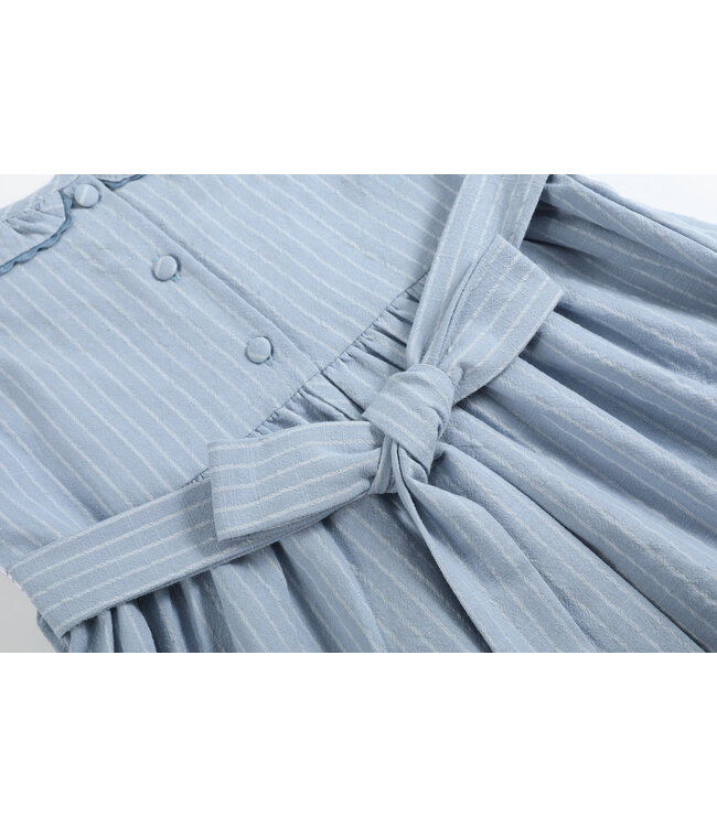 Light Blue Pinstripe Smocked Ruffle Dress
