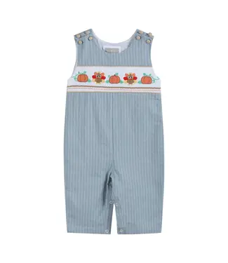 Lil Cactus Light Blue Pinstripe Turkey Smocked Overalls