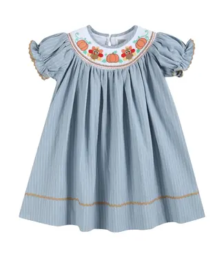 Lil Cactus Light Blue Pinstripe Turkey Smocked Dress