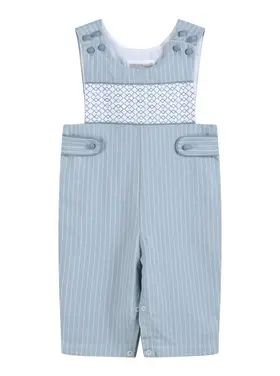 Lil Cactus Light Blue Pinstripe Smocked Overalls