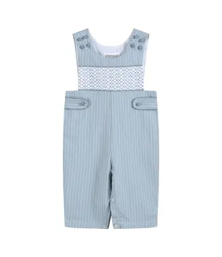 Lil Cactus Light Blue Pinstripe Smocked Overalls