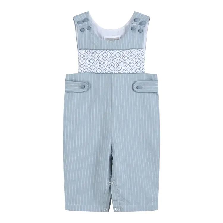Lil Cactus Light Blue Pinstripe Smocked Overalls