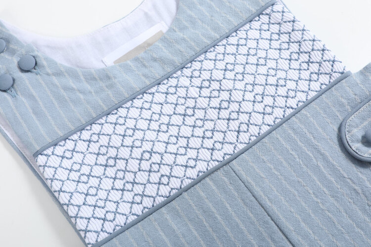 Lil Cactus Light Blue Pinstripe Smocked Overalls
