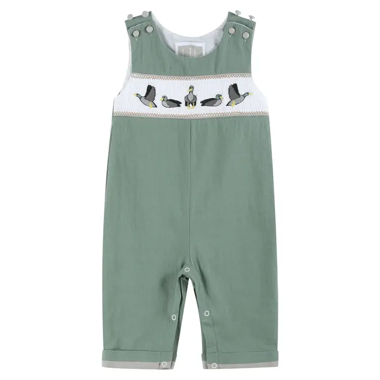 Lil Cactus Sage Green Mallard Smocked Overall