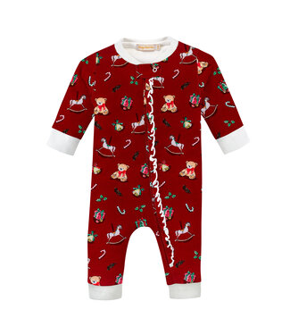 Baby Club Chic Joyful Christmas Zipper Ruffle Coverall