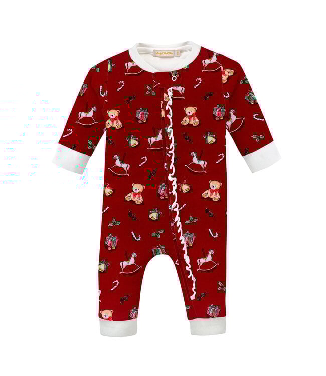 Joyful Christmas Zipper Ruffle Coverall