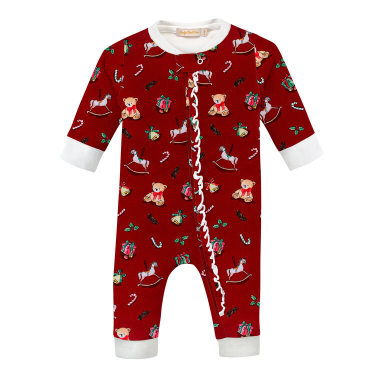 Baby Club Chic Joyful Christmas Zipper Ruffle Coverall
