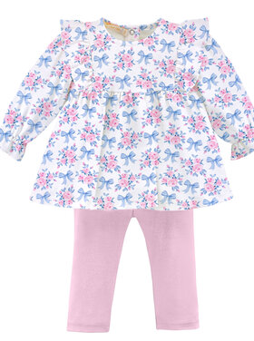 Baby Club Chic Blue Floral Bows Ruffled Leggings Set