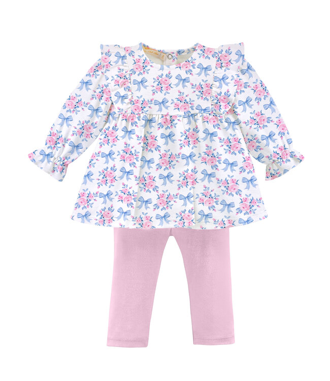 Blue Floral Bows Ruffled Leggings Set