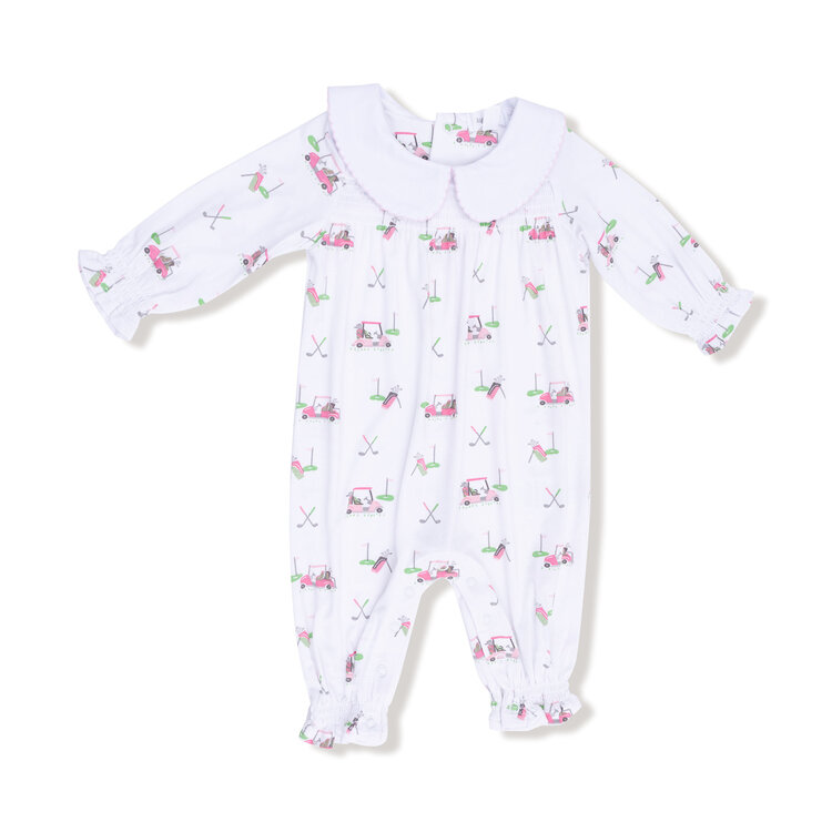 Angel Dear Baby Golf Carts Pink Smocked Romper