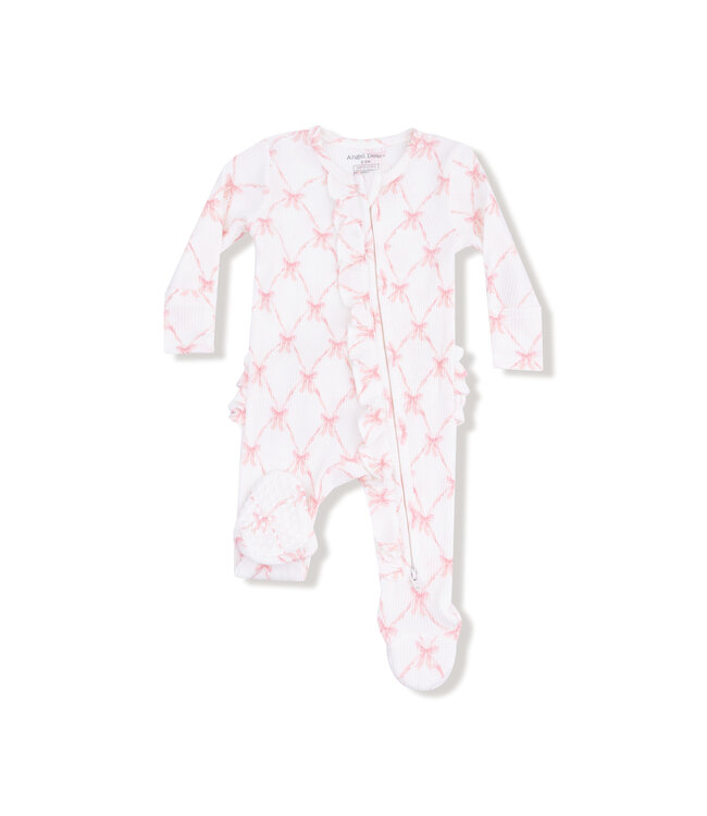 Ribbon Bow Trellis Ruffle Zipper Footie