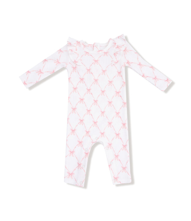 Ribbon Bow Trellis LS Ruffle Romper
