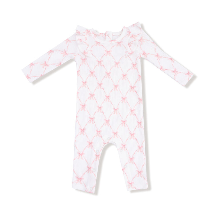 Angel Dear Ribbon Bow Trellis LS Ruffle Romper