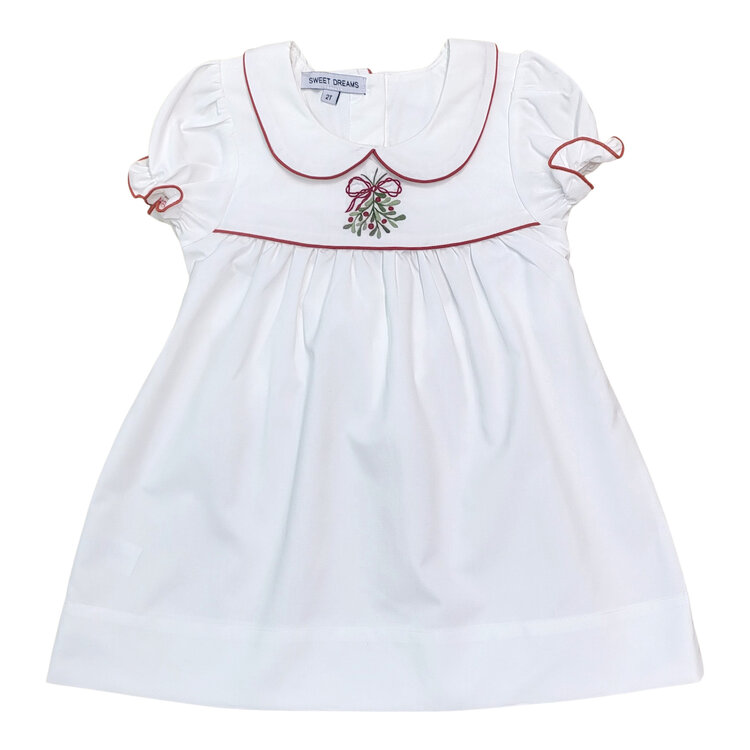 Sweet Dreams Mistletoe Embroidered White Dress