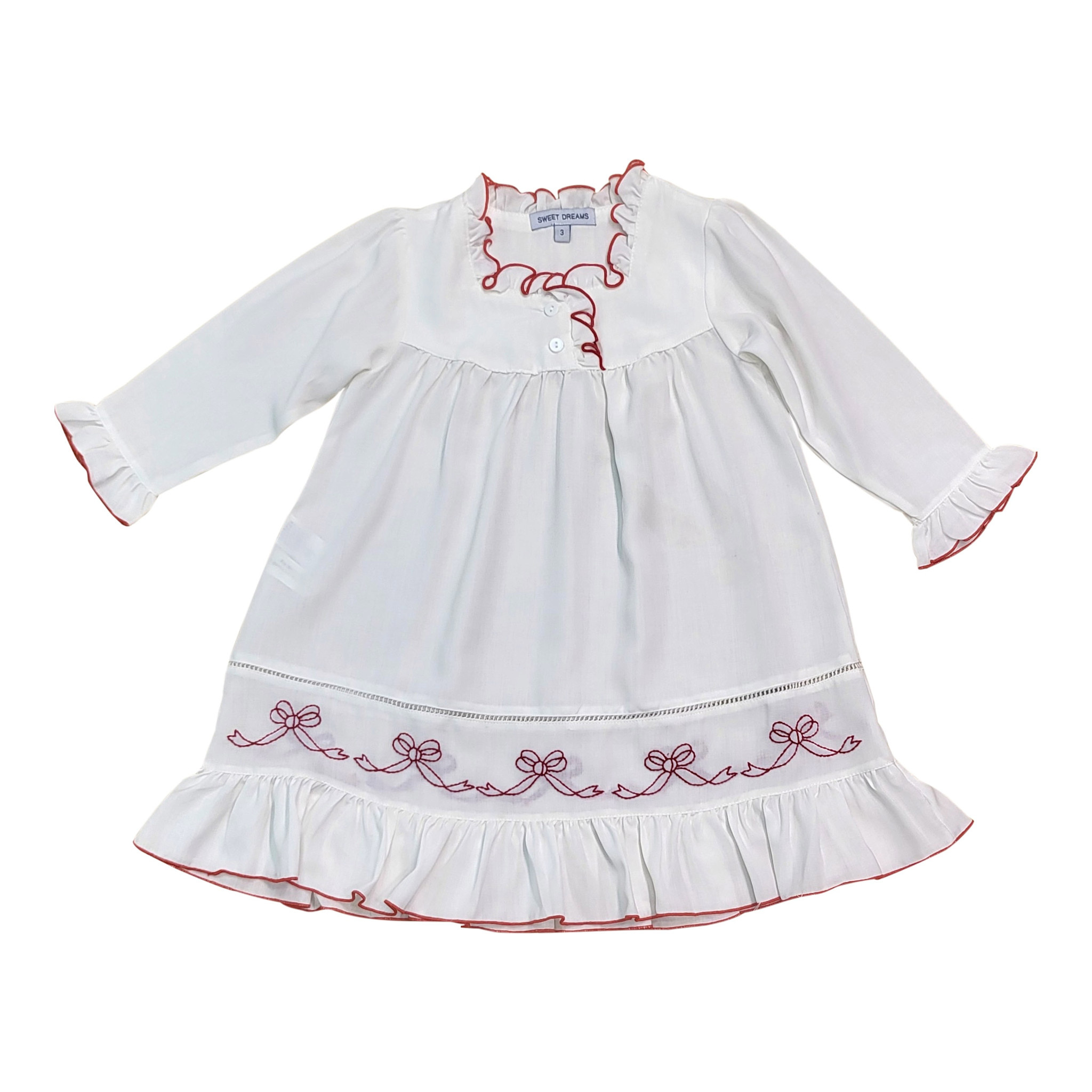 White Gown Red Trim w/ Bows - Babys Corner
