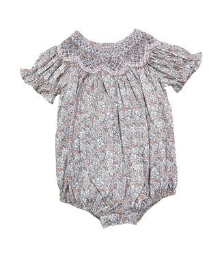 Sweet Dreams Sabrina Peachy Pink Floral Smocked Bubble